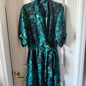 T Tahari Teal and Black Long Sleeve Dress
